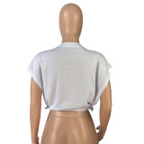 Casual White Cool Racing Print Bandage Hollowed Out Split Joint O Neck T-Shirts