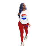 Fashion Casual Solid Color Graphic Print Long Sleeve Trousers Two Piece Set