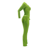 Solid Color Turn-down Neck Sports 2 Piece Set
