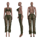Knitted Tassel Sexy Two Piece Beach Outfits for Women Swimsuit Summer Vacation Matching Sets