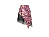 Street Style Camouflage Irregular Mesh Plaid Bandage Skirt Women