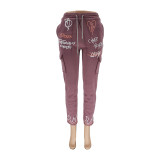 Casual Print Drawstring Jogger Pants