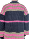 Fall/Winter Sweaters Women Fashion Clothes Top Long Sleeve Hand Knit Stripe Cardigan