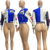 Casual Colorblock Button Fashion Print Double Thread Baseball Jacket
