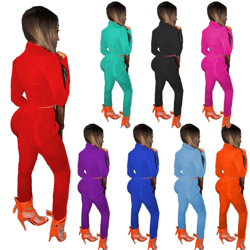 Casual Turndown Neck Letter Print Zipper Sport Two Piece Pants Set