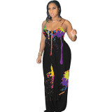 Sexy Splash Ink Print Straps Top And Pants 2 Piece Sets
