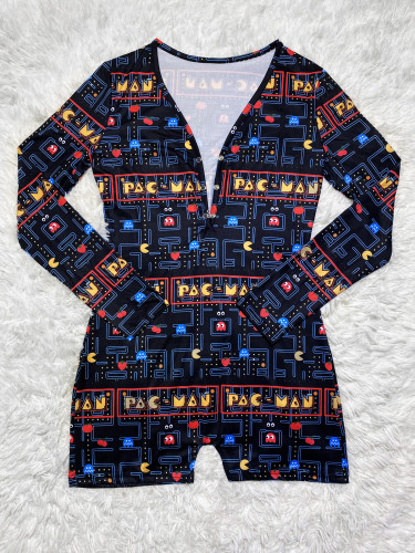 Casual Pattern Printed Loungewear Shorts Rompers