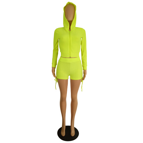 Knitted Jacquard Long Hoodie and Shorts