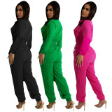 Classic Solid Offset Printed Long Sleeve Cargo Jumpsuit