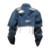 Casual Irregular Denim Ripped Long Sleeve Jacket