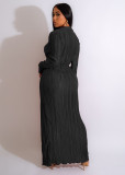 Elegant Lady Casual Split Dress V Neck Long Sleeve Fall Winter Sexy Women Maxi Pleated Dresses