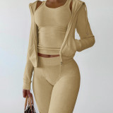 Autumn Winter Double-sided Fleece Vest Hooded Three Piece Set