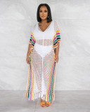 Summer Cover-Ups Crochet Knitted Tassel Color Matching Beach Dress