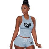 Cotton Printed Letter Breathable Sweatpants Short Set