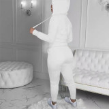 Casual Zip Up Printed Hoodie Sweatshirt & Drawstring Pants Set