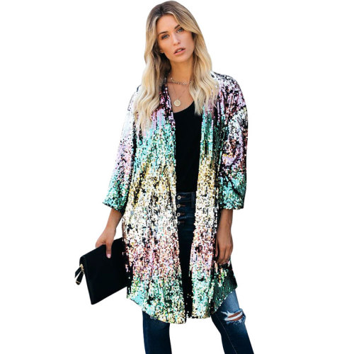 Casual Trumpet Sleeve Sequin Cardigan Jacket