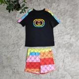 Casual Digital Print Short Sleeve Shorts Set