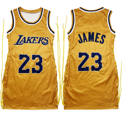 Casual Sleeveless Letter Print Double-sided Pattern Bandage Basketball Shirt Dress
