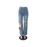 Ladies Denim Ripped Holes Jeans