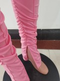 Solid Color Pink Long Sleeve Sets Stacked Sweat Suits Women Pleated 2 Piece Set Clothing