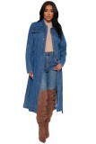 Loose Denim Trench Coat - Dark Wash with belt