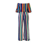 Sexy Colorful Striped Off Shoulder Jumpsuit with Wide Leg