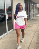 Solid Color Pattern Printed Short Sleeve Two Piece Set