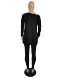 Casual Print Lips Patchwork O Neck Long Sleeve Two Pieces