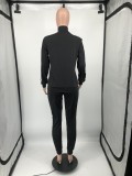 Casual Stripe Zip Up Printed Sweatshirt & Drawstring Pants Set Without Tank Top