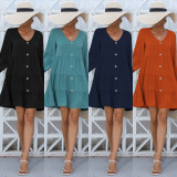 Women's Casual Dress Button Down Shift Tunic Short Sleeve Shift Ruffle V Neck Flowy Swing Dresses
