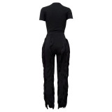 Spring Summer Ladies Suit Tassel Fashion Sportswear Pant Set