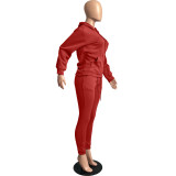 Solid Red Fleece Hooded Sweatshirt Pant Set