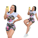Casual Printed Short Sleeve Short Set