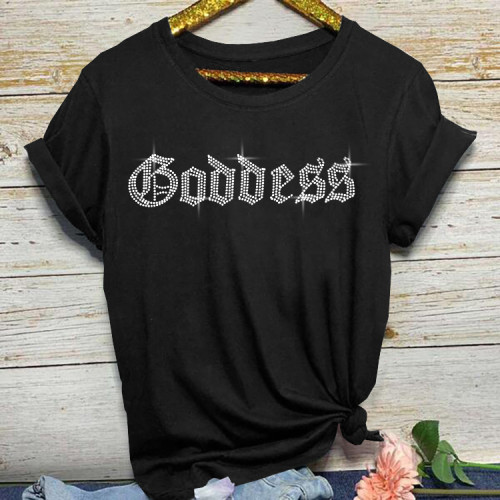 Black Pullover Hot Drill Short Sleeve T-shirt