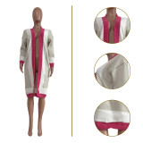 Solid Color Manual Knitting Sweater Outwears Cozy Color Block Women Cardigan