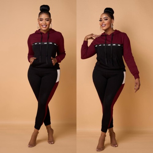 Fashionable Color Contrast Printed Hoodie Sweatshirt Pants Sets
