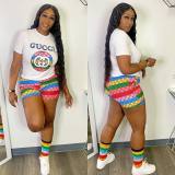 Casual Letter Print Short Sleeve Shorts Set