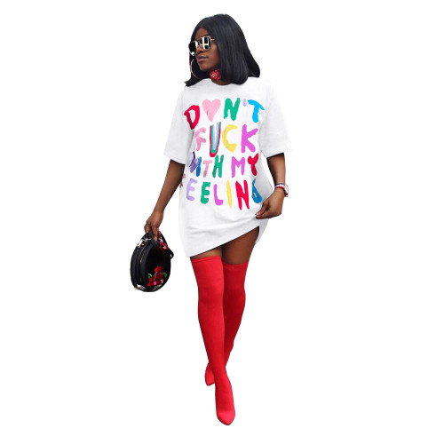 Fashion Multicolor Contrast Printed Letter T-Shirt Dress