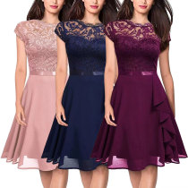 Casual Round Neck Lace Chiffon Swing Dresses Casual Round Neck Lace Chiffon Swing Dresses