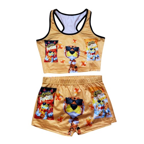 Sexy Graphic Print Yoga Tank Top Shorts Set