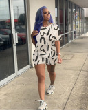 Fashion Solid Color Pattern Printed Shorts Two-piece Set