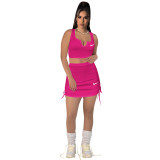 High Elastic Cotton Pit V Neck Low-cut Drawstring Embroidery Skirt Set
