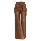 Women's Faux Leather Wide Leg Pants Vintage High Waist PU Leather Palazzo Pants