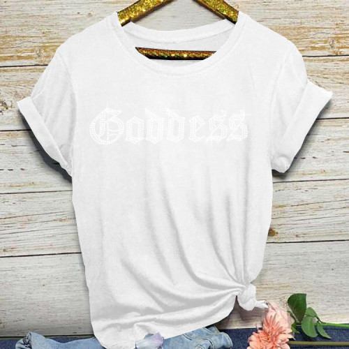 White Pullover Hot Drill Short Sleeve T-shirt