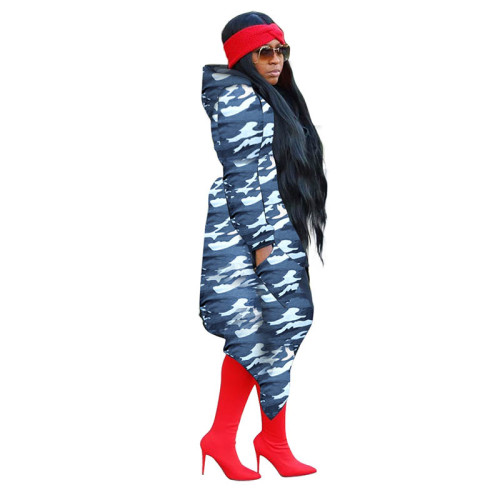 Irregular Printed Hooded Tail Jacket