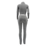 Solid Color Turn-down Neck Sports 2 Piece Set