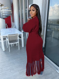 Tassel Trim Open Front Chunky Knit Longline Cardigan