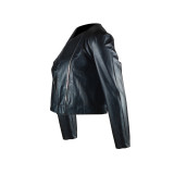 Solid Color Black Zipper PU Leather Nightclub Jacket Outwear
