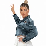 Denim Gradient Washed Worn Crop Short Jacket