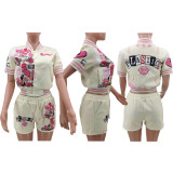 Fashion Casual Printed Baseball Uniform Short Sleeve 2 Piece Outfits